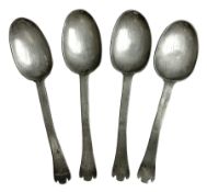 Four late 17th/early 18th century petwer/latten spoons