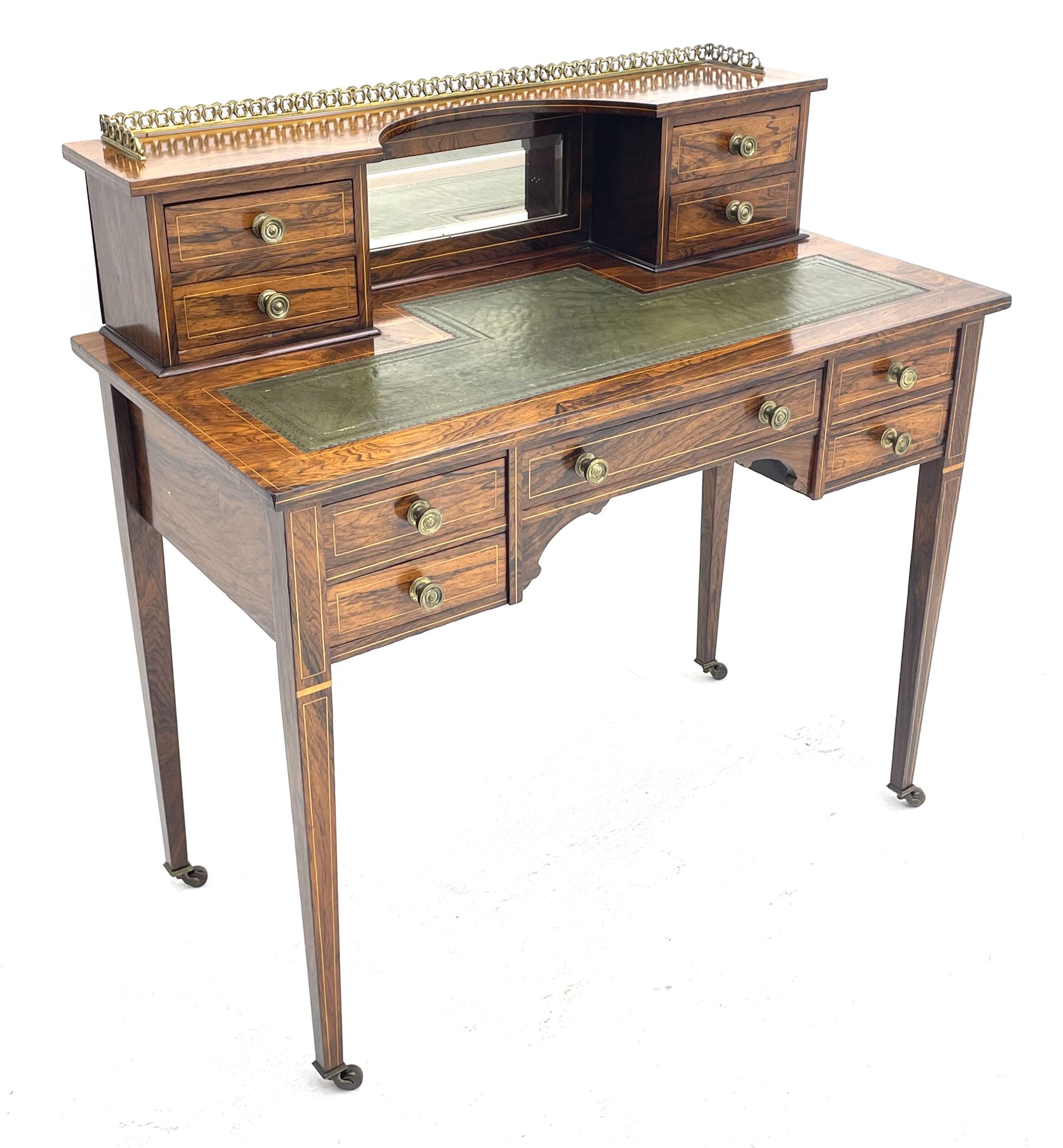 Late Victorian inlaid rosewood writing desk - Image 3 of 8