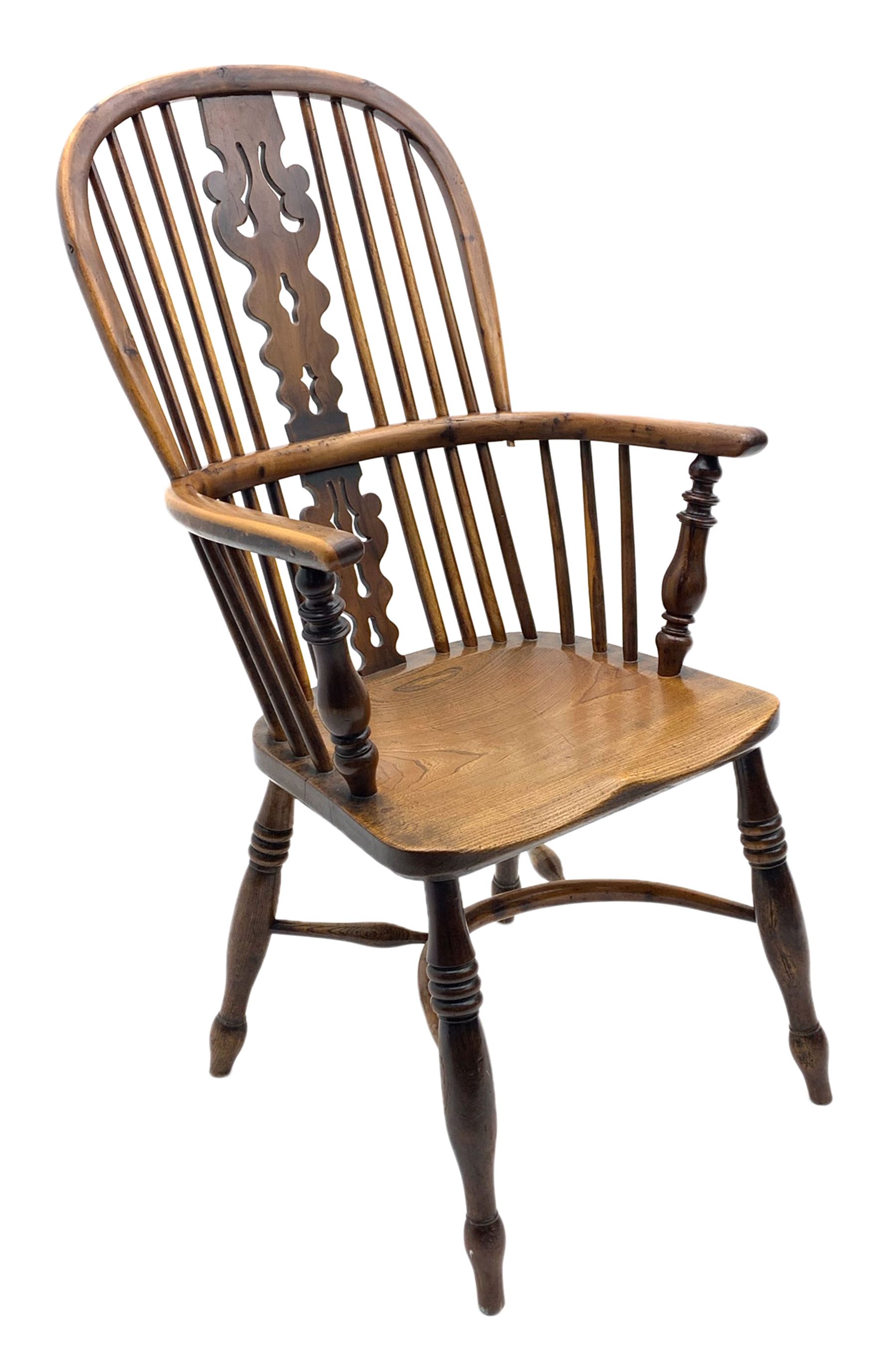 Early 19th century elm and yew wood double hoop Windsor armchair