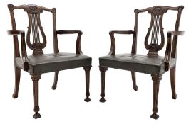 Pair late 20th century cherry wood Chippendale style elbow chairs