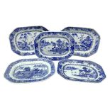 Five late 18th/early 19th century Chinese export blue and white platters