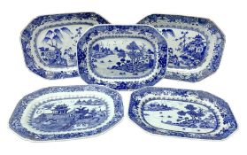 Five late 18th/early 19th century Chinese export blue and white platters