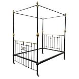 Wessex Antique Bedsteads - Victorian and later 5' Kingsize brass and black painted iron four poster