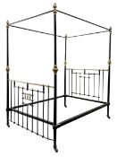 Wessex Antique Bedsteads - Victorian and later 5' Kingsize brass and black painted iron four poster