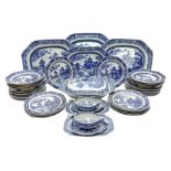 Late 18th/early 19th century Chinese export blue and white forty seven piece part dinner service
