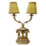 19th century French ormolu and champlevé twin branch table lamp,