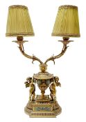 19th century French ormolu and champlevé twin branch table lamp,