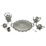 Edwardian silver plated five piece tea service on tray