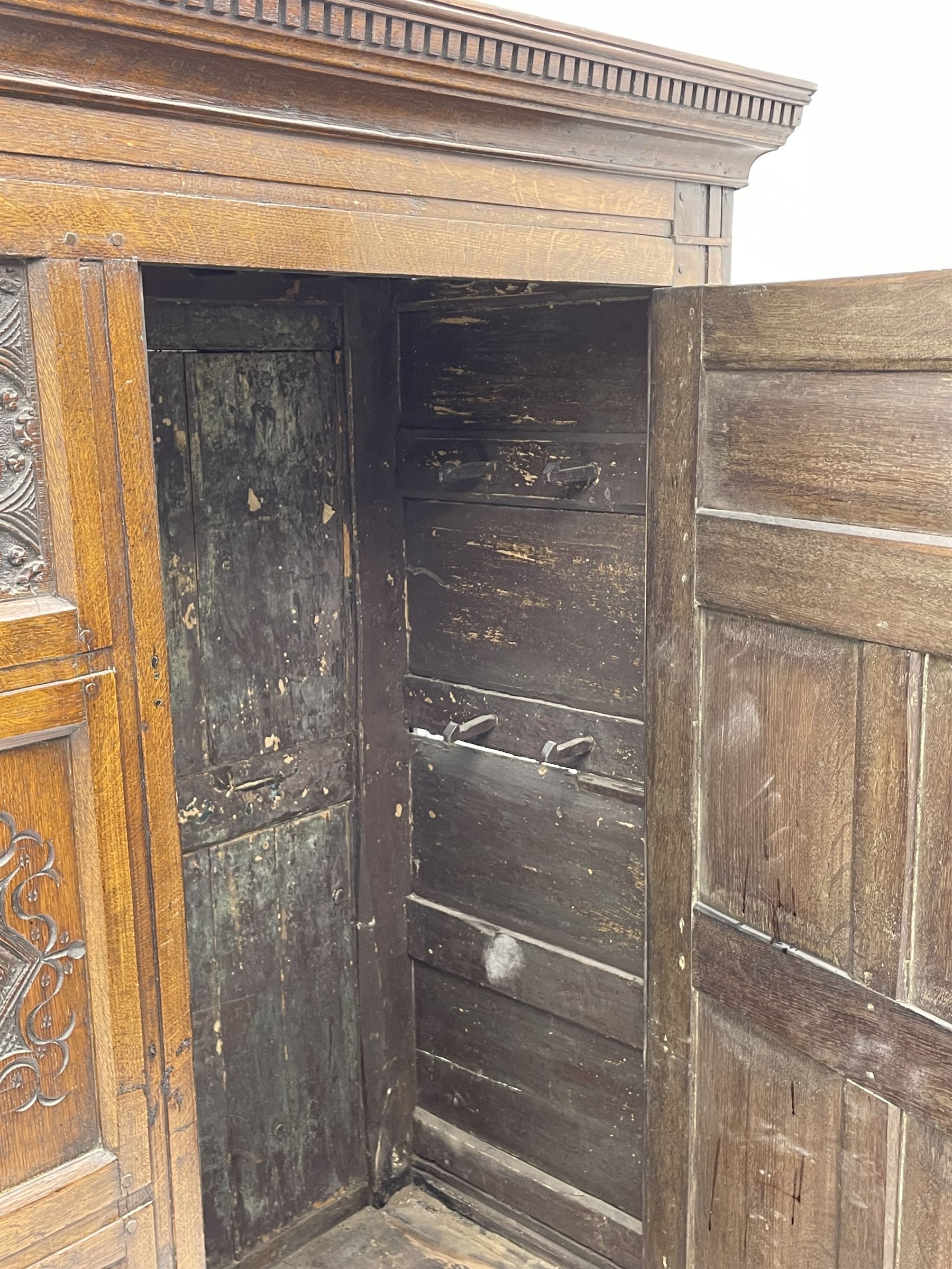 Large 18th century and later oak livery cupboard - Image 6 of 9