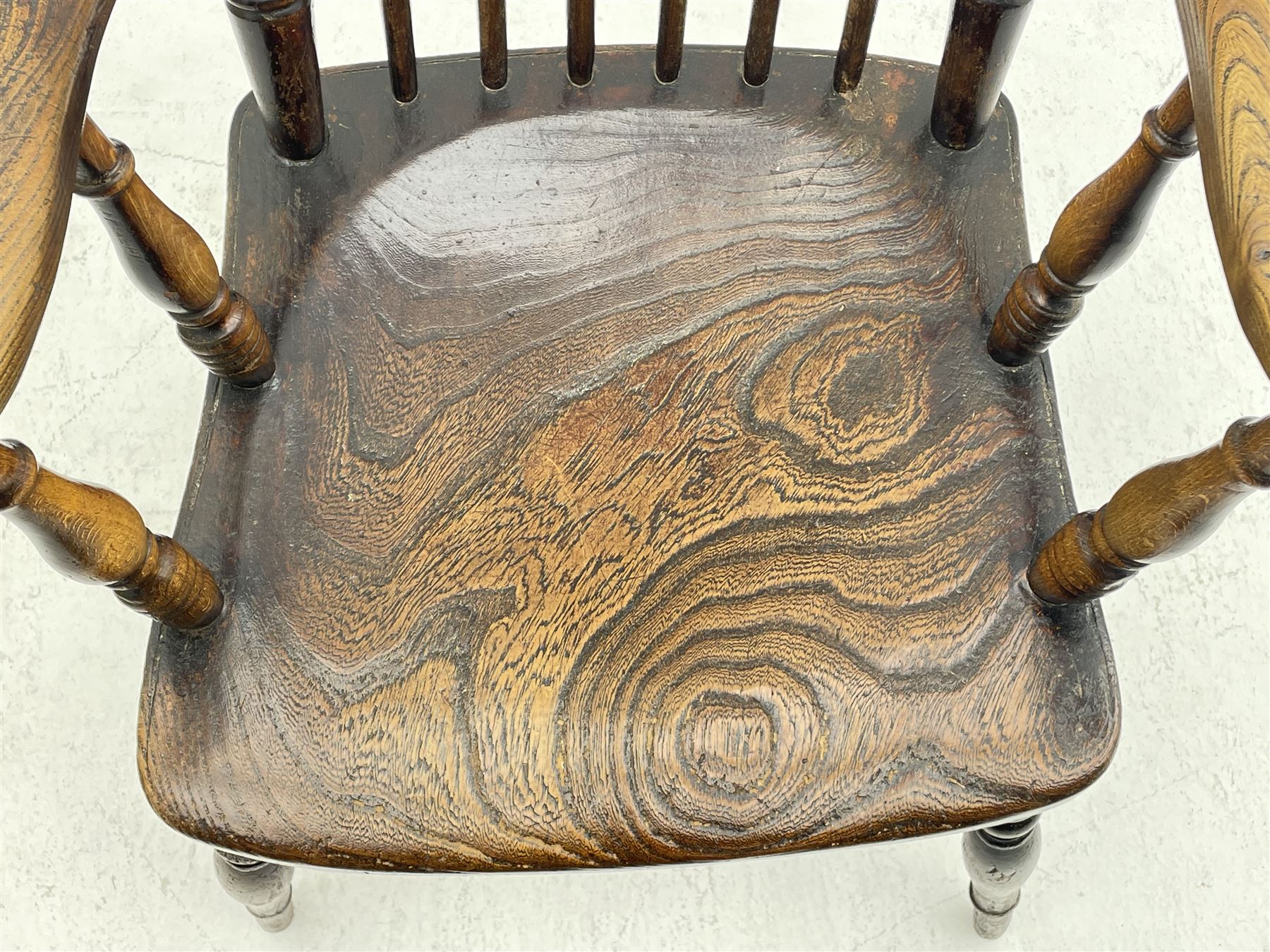 19th century elm and beech stick back armchair - Image 4 of 5