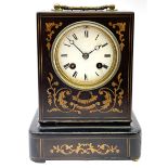 Late 19th century French ebony and satinwood inlaid Pendule D'officer campaign carriage clock