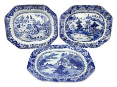 Three late 18th/early 19th century Chinese export blue and white platters