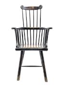 Primitive style elm and oak comb back Windsor armchair