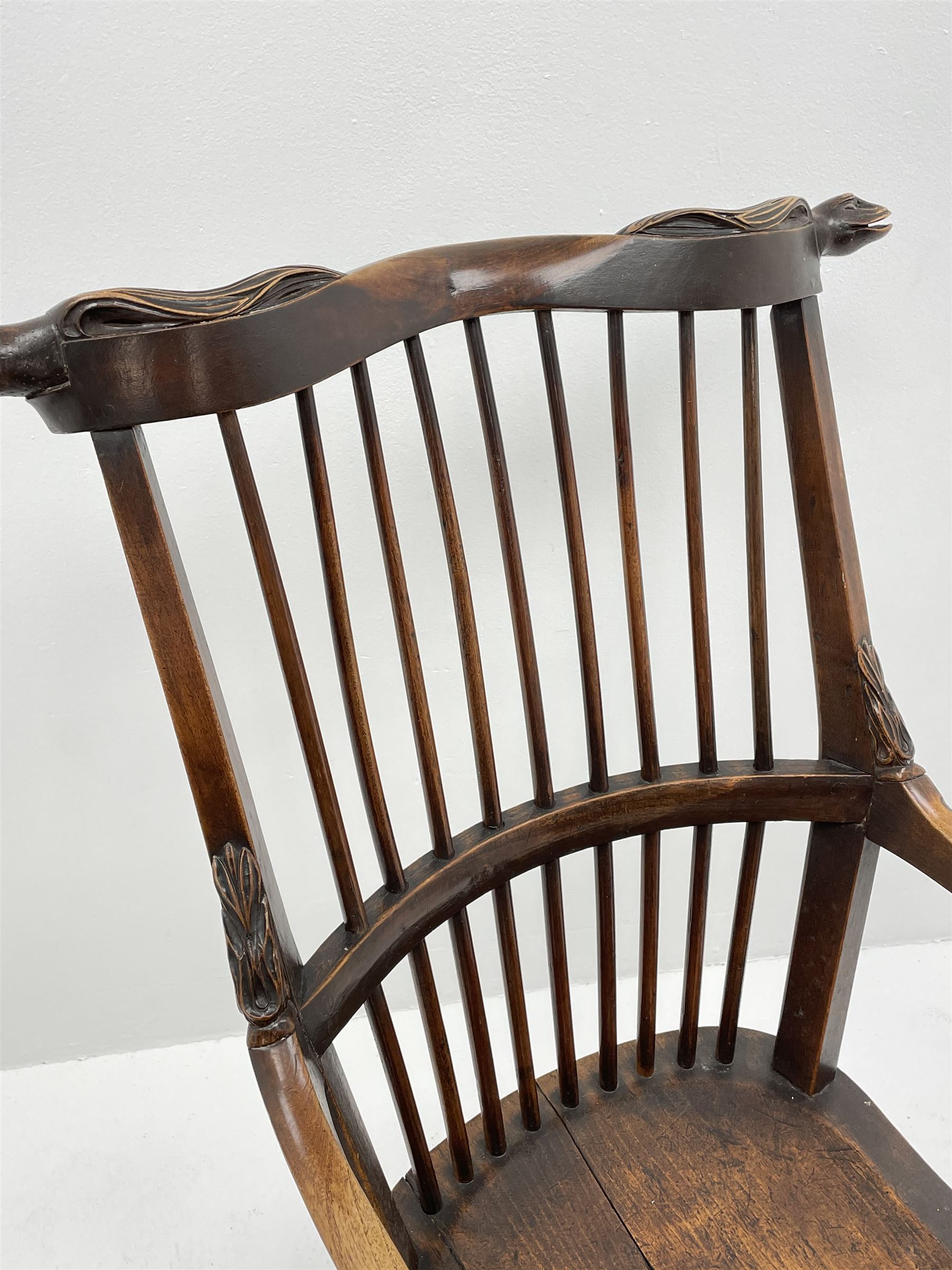 Unusual 19th century elm and beech high comb back Windsor armchair - Image 6 of 6