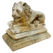 Early 19th century terracotta model of a lion in recumbent pose