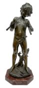 After Auguste Moreau (French 1834-1917): large bronze figure modelled as a young boy playing two pip