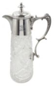 Edwardian silver mounted cut glass claret jug