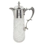 Edwardian silver mounted cut glass claret jug