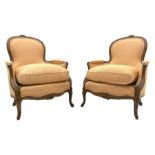 Pair French style beech framed armchairs