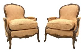 Pair French style beech framed armchairs