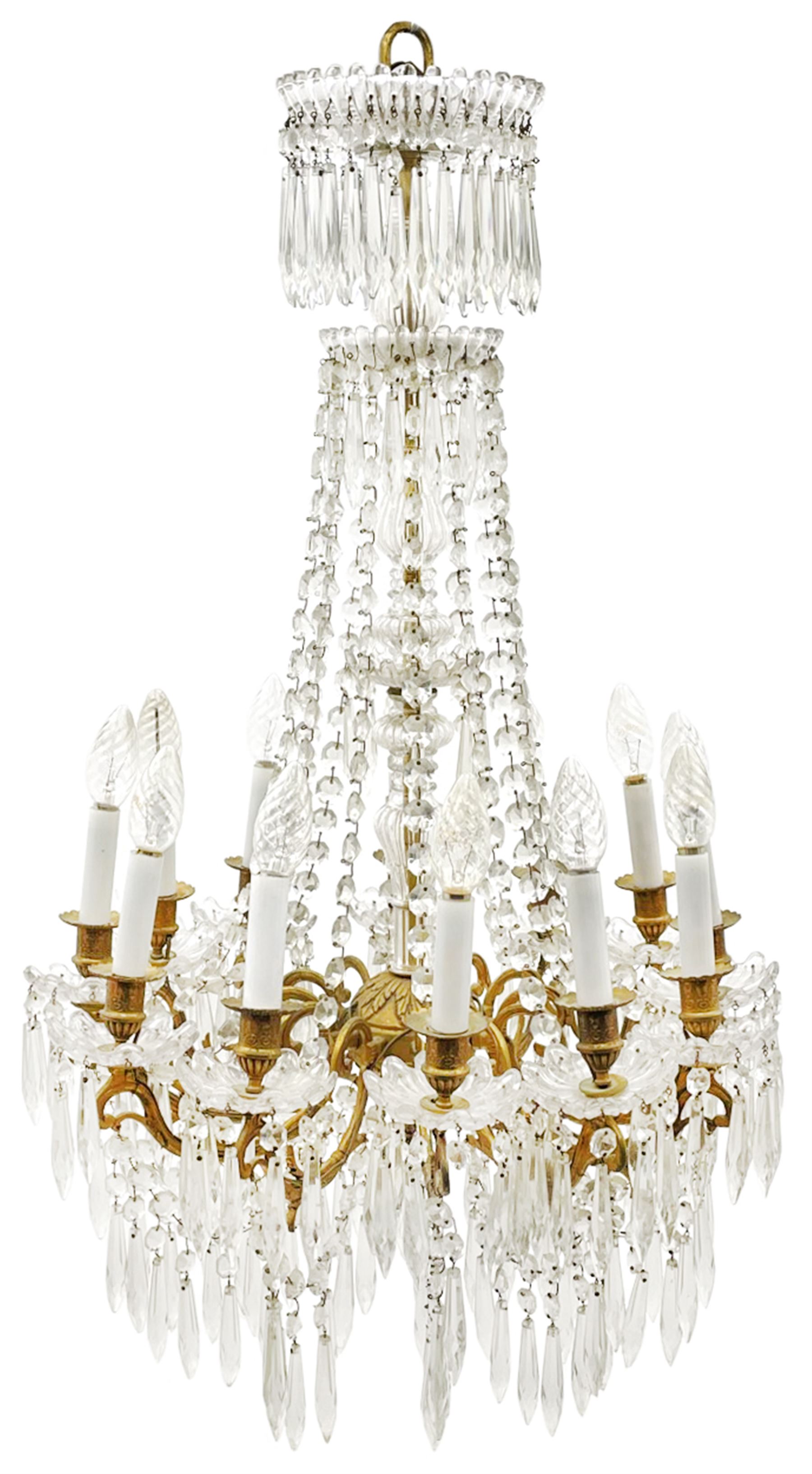 Late 20th century gilt metal and glass chandelier