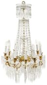 Late 20th century gilt metal and glass chandelier