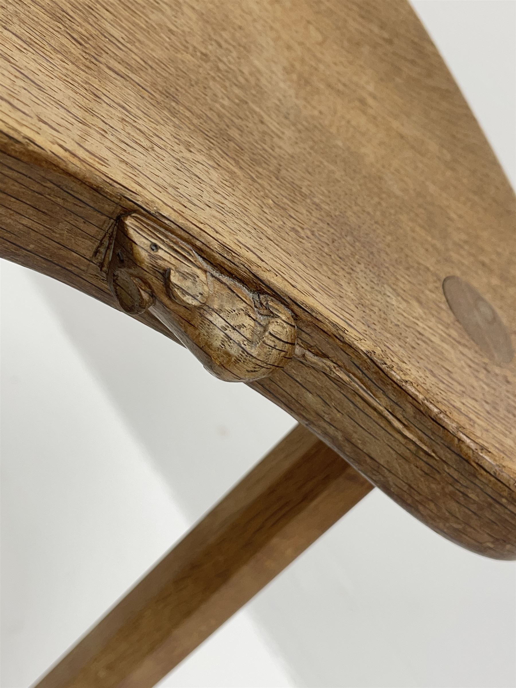 'Mouseman' oak three legged stool with dished kidney shaped seat - Image 2 of 3