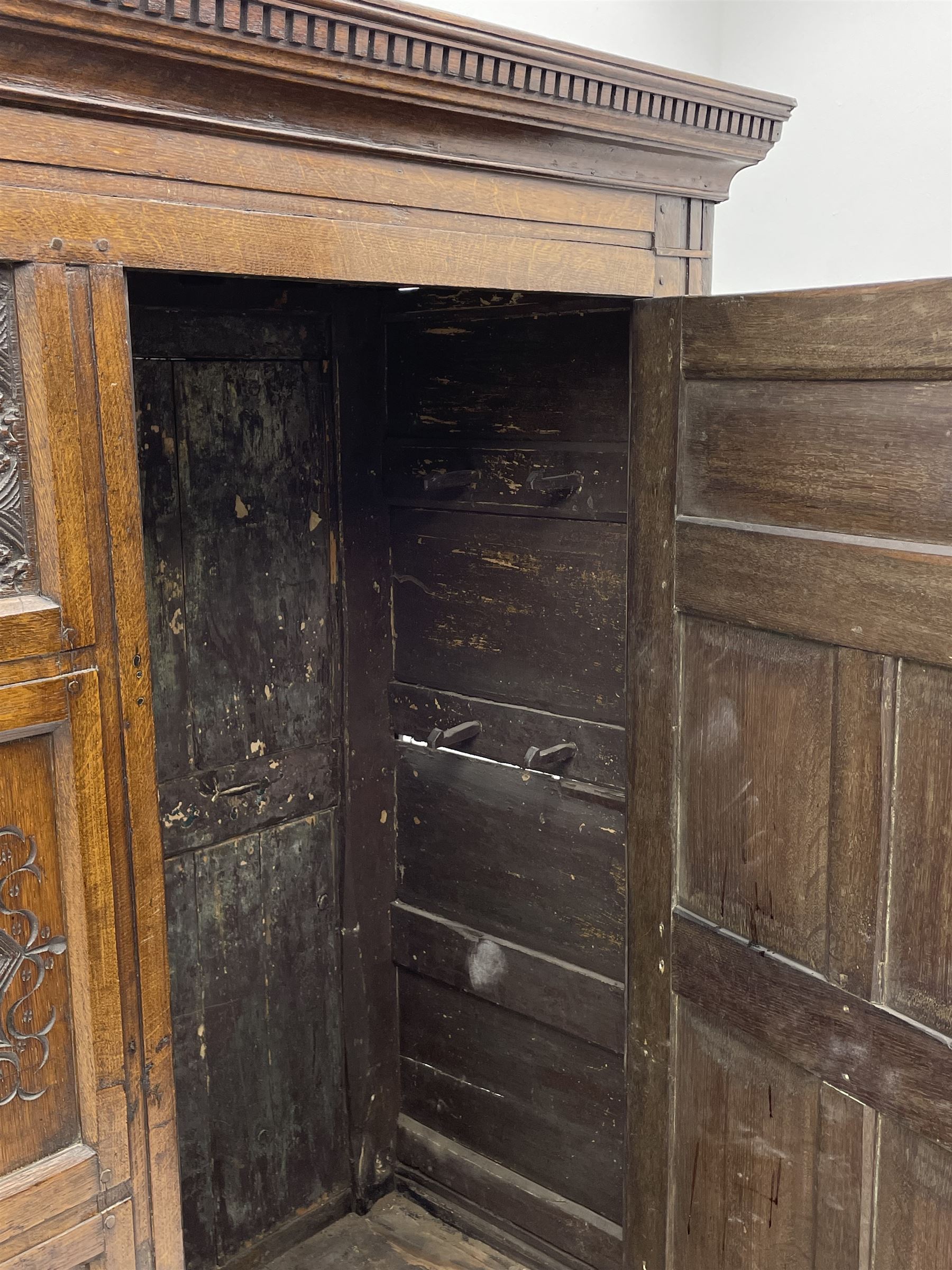 Large 18th century and later oak livery cupboard - Image 7 of 9