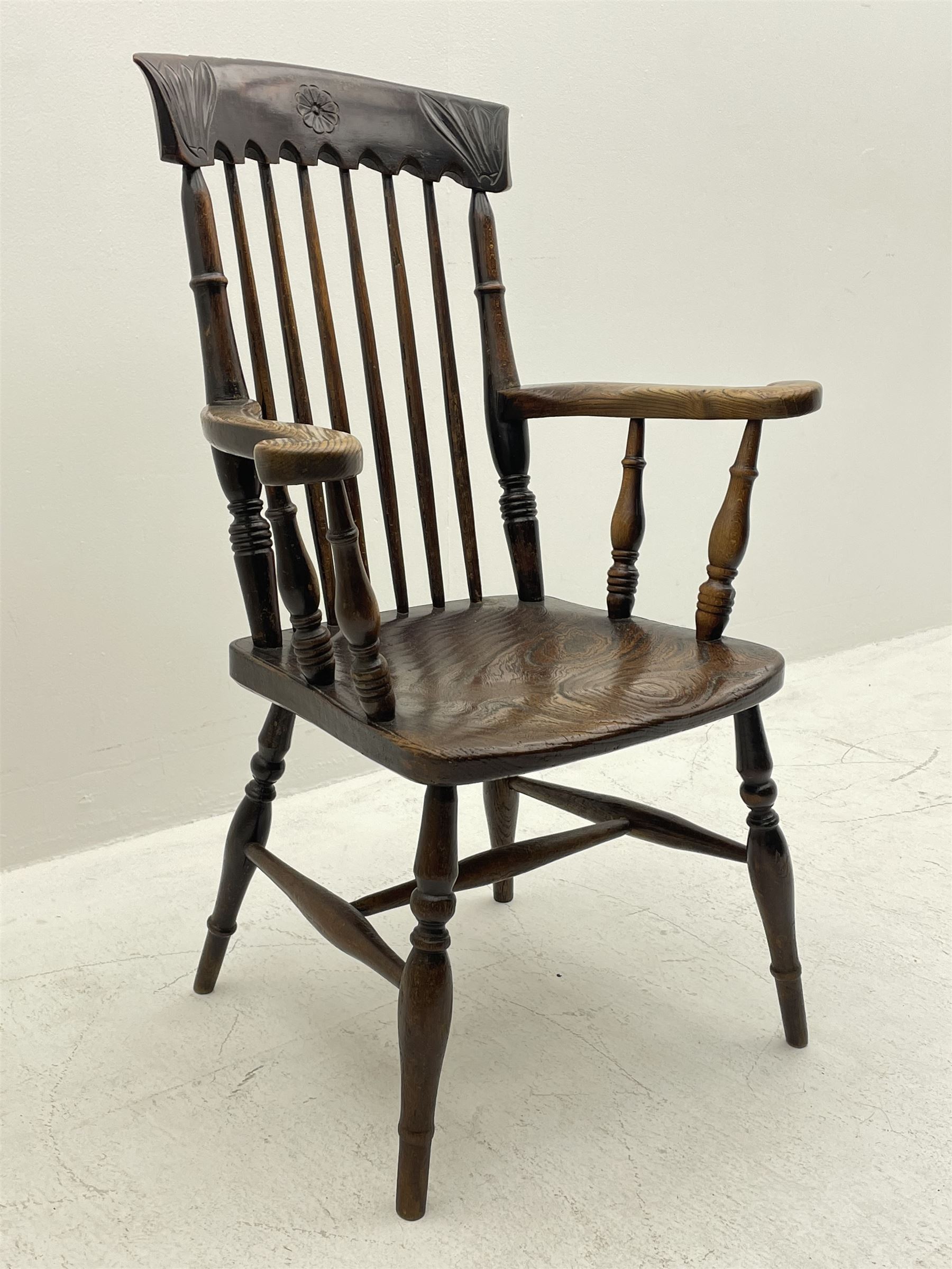 19th century elm and beech stick back armchair - Image 5 of 5