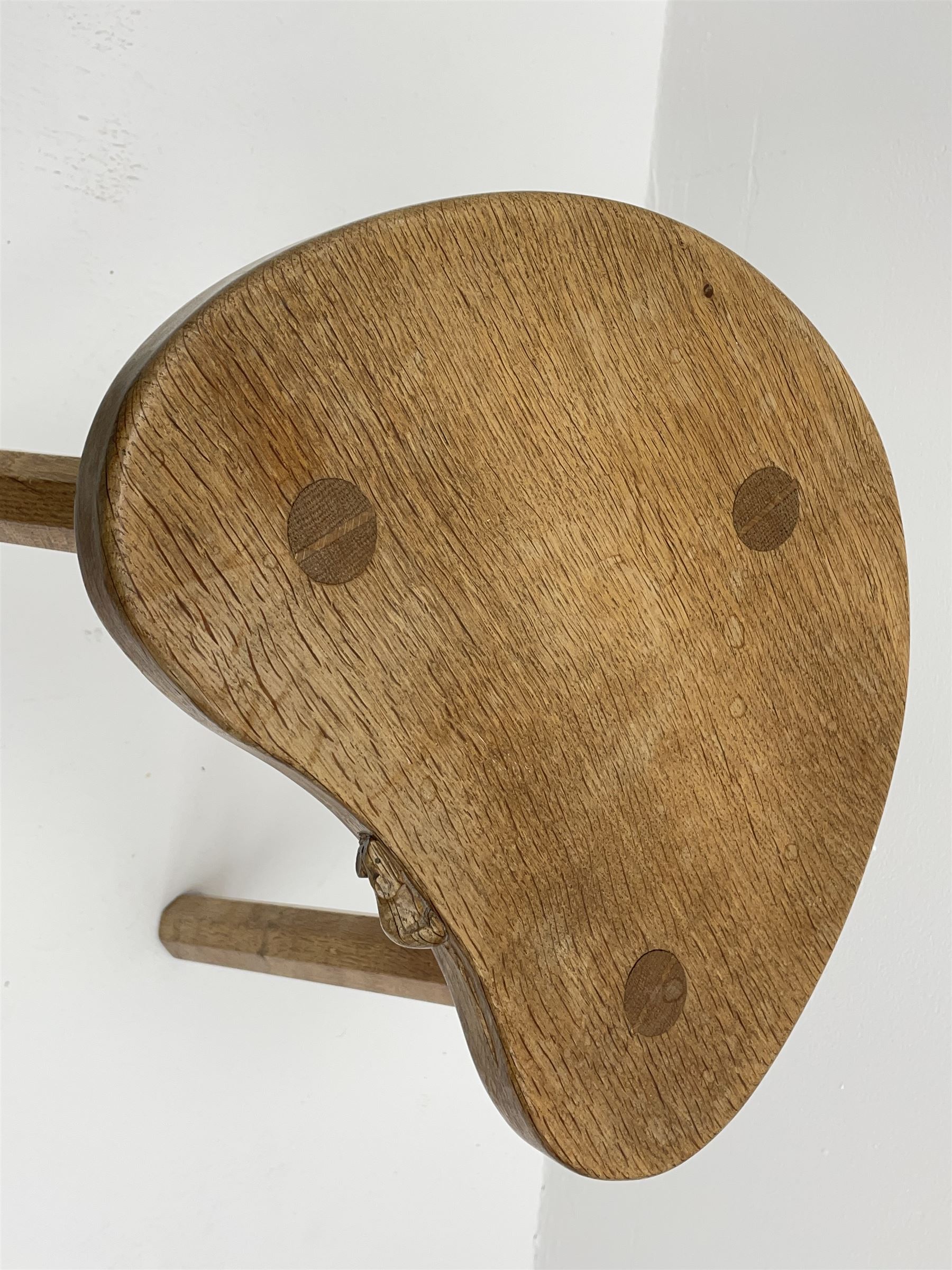 'Mouseman' oak three legged stool with dished kidney shaped seat - Image 3 of 3