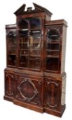 Large Georgian style mahogany breakfront bookcase