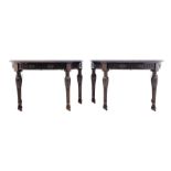 Pair early 20th century Hepplewhite style mahogany D-end console tables