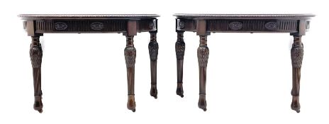 Pair early 20th century Hepplewhite style mahogany D-end console tables