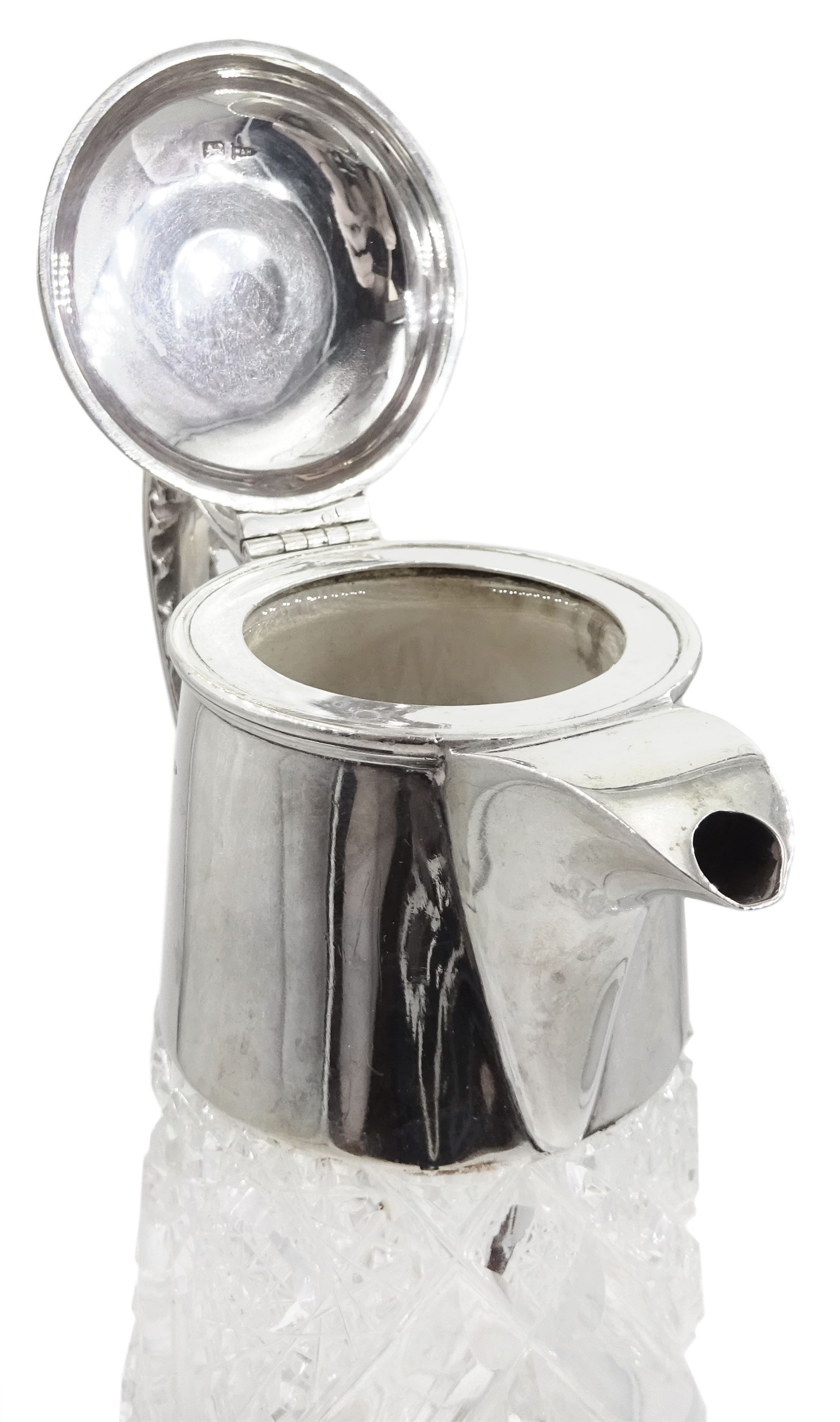 Edwardian silver mounted cut glass claret jug - Image 3 of 7