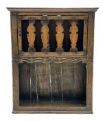 17th/18th century boarded oak wall hanging open shelf or glass cupboard