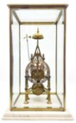 Late 20th century brass Gothic style skeleton clock