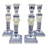 Set of four late 20th century Royal Copenhagen blue fluted candlesticks