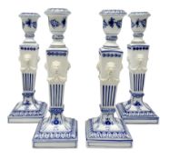 Set of four late 20th century Royal Copenhagen blue fluted candlesticks
