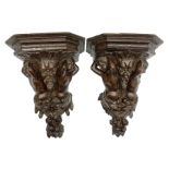 Pair 19th century carved oak wall brackets