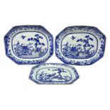Three late 18th/early 19th century Chinese export blue and white platters