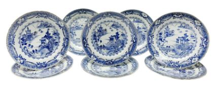 Set of eight late 18th/early 19th century Chinese export blue and white plates