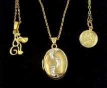 Three 9ct gold pendant necklaces to include dog