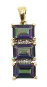 9ct gold mystic topaz and diamond pendant