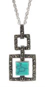 Silver marcasite and turquoise pendant necklace