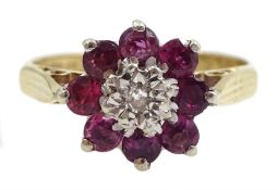 9ct gold ruby and diamond cluster ring