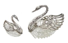 Silver mounted cut glass swan dish