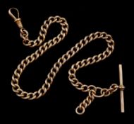 Early 20th century 9ct rose gold Albert chain with T bar and clip