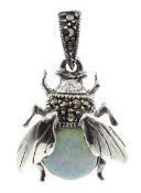 Silver opal and marcasite bug pendant