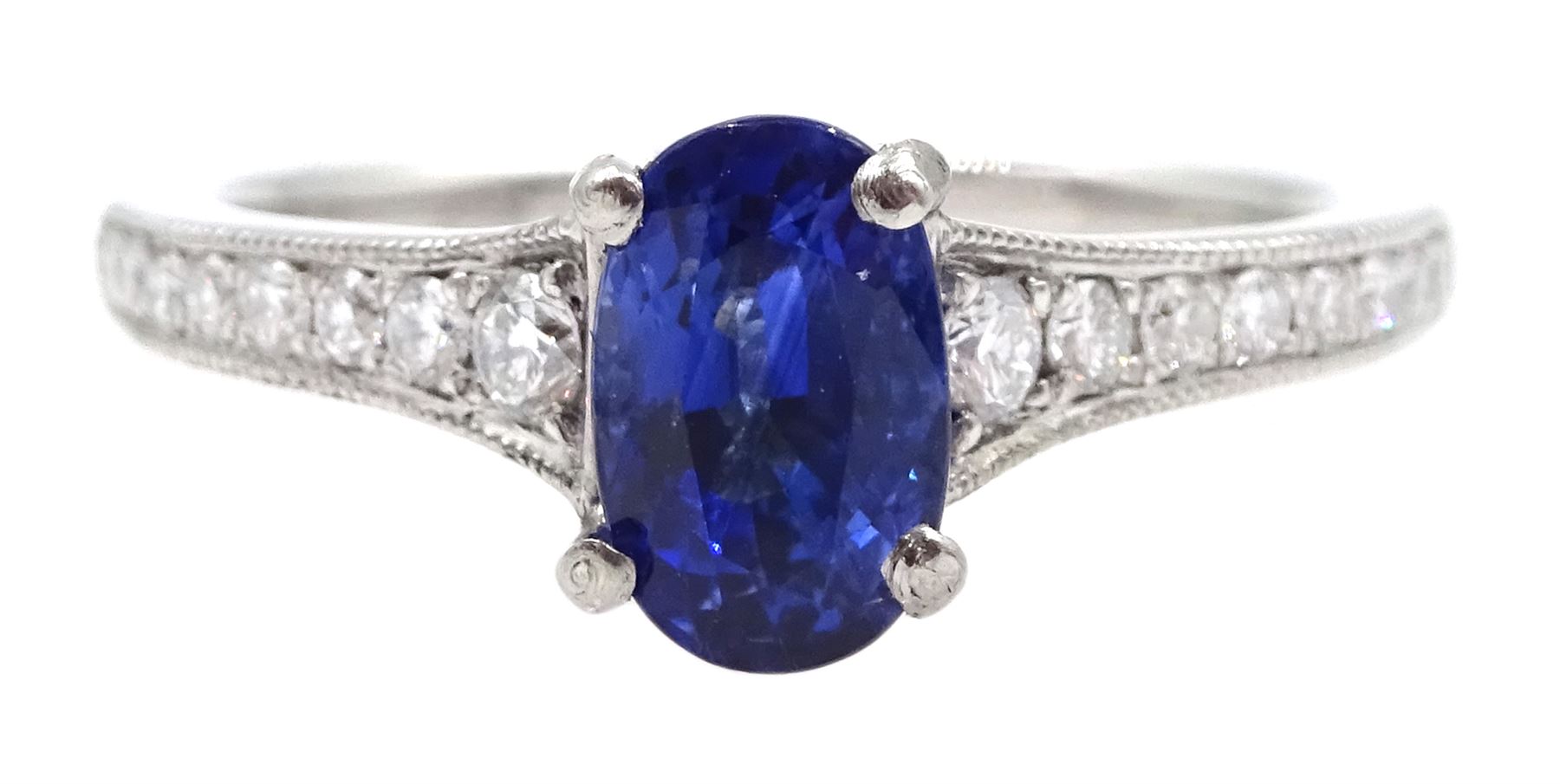 Platinum oval sapphire ring