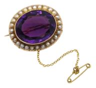 Victorian seed pearl and amethyst gold brooch